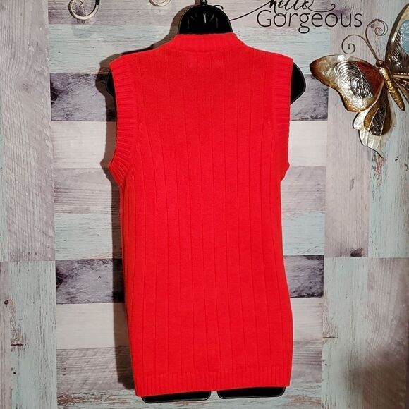 LeRoy Knitwear Vintage Tomato Red Sleeveless Cable Knit Cardigan Granny 623 - Picture 6 of 7